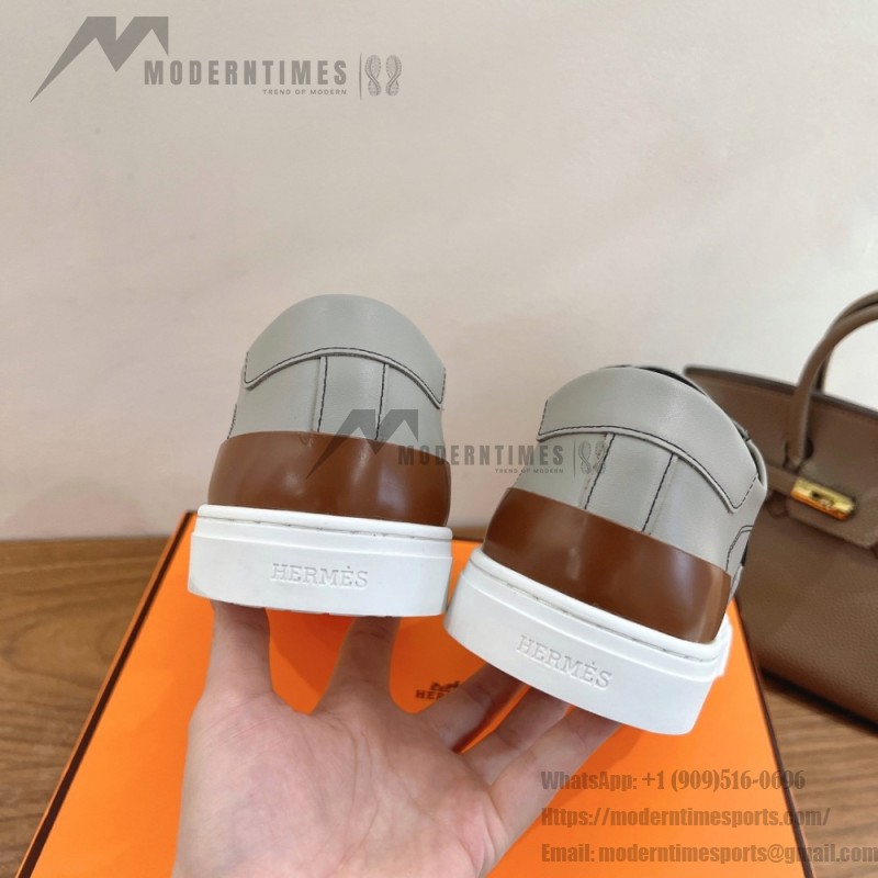 HERMES 그레이 레더 로우탑 스니커즈 유니섹스