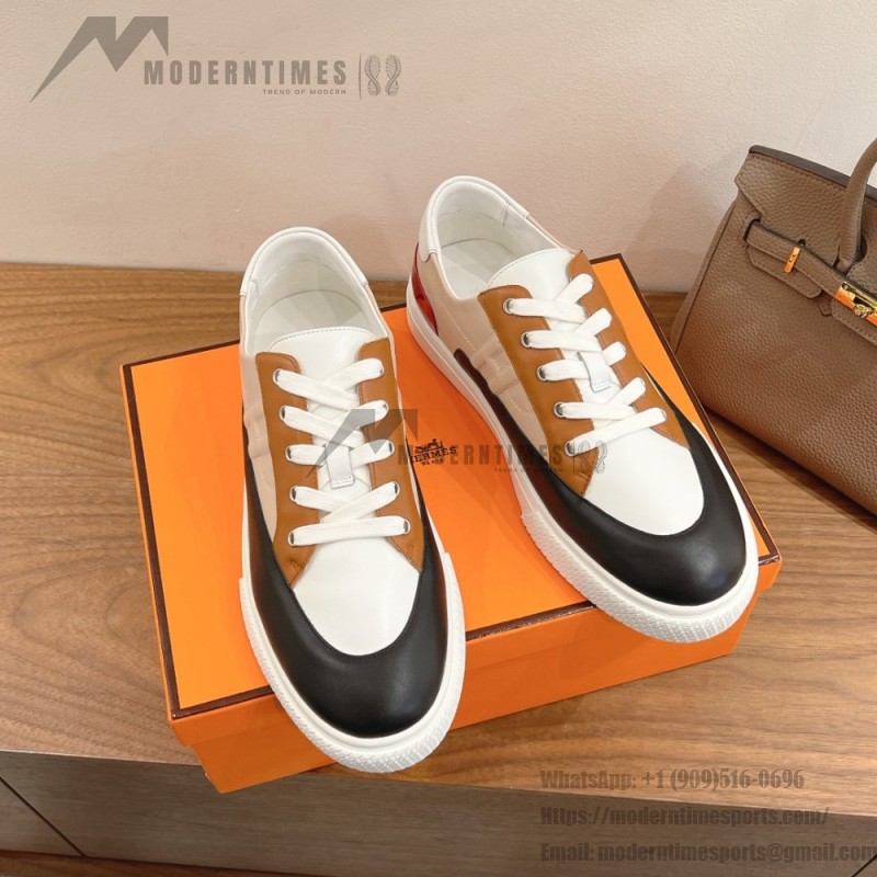 HERMES 그레이 레더 로우탑 스니커즈 유니섹스