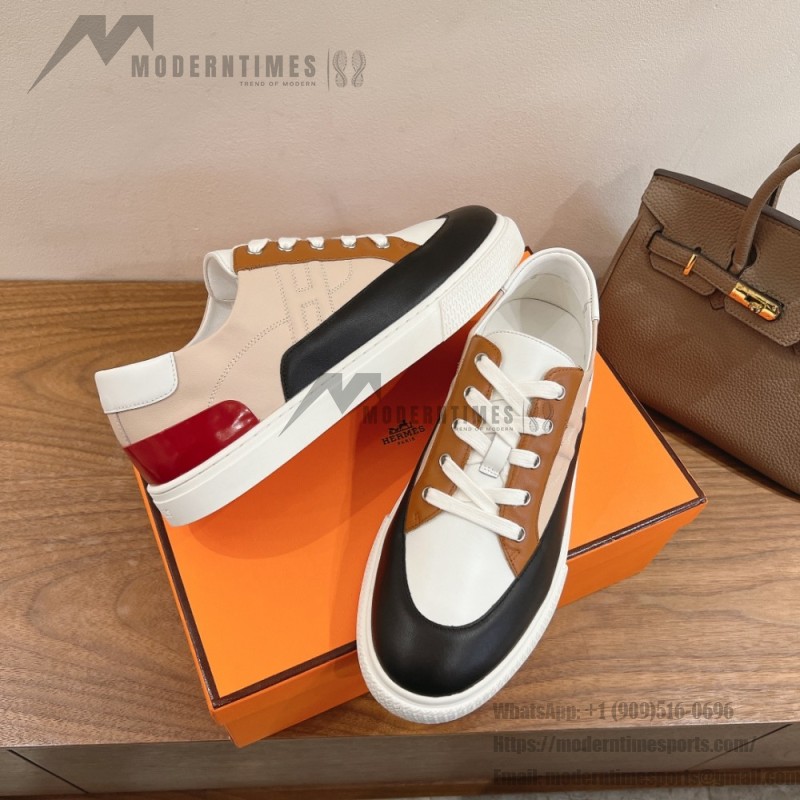 HERMES 그레이 레더 로우탑 스니커즈 유니섹스