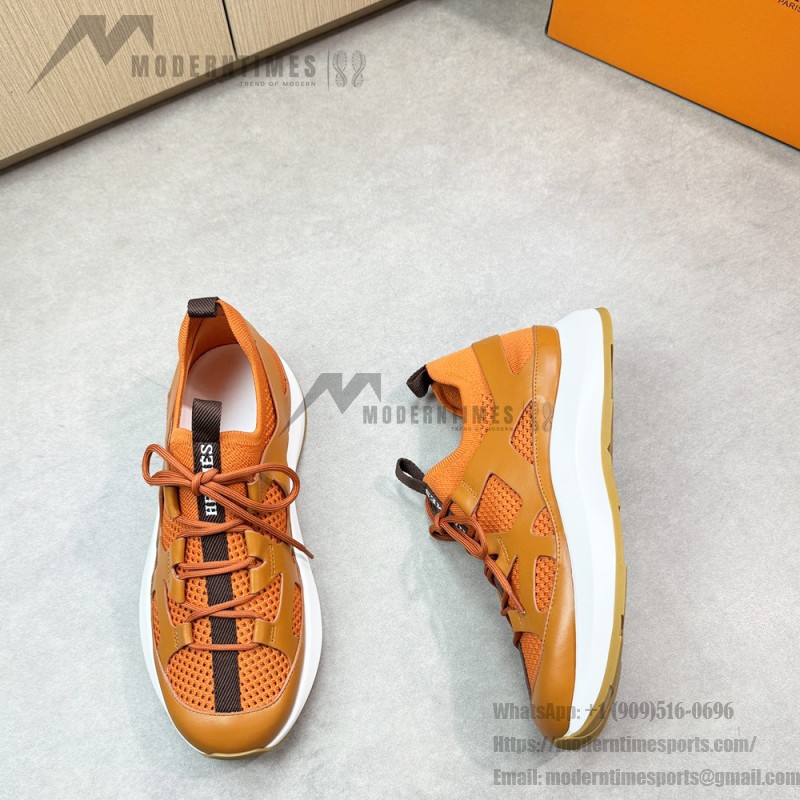 HERMES Katana Sneakers H251981ZHO1400 Orange H Naturel men’s luxury sport shoes