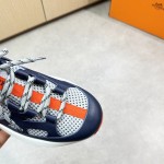 HERMES Katana men’s luxury sneakers grey navy side view