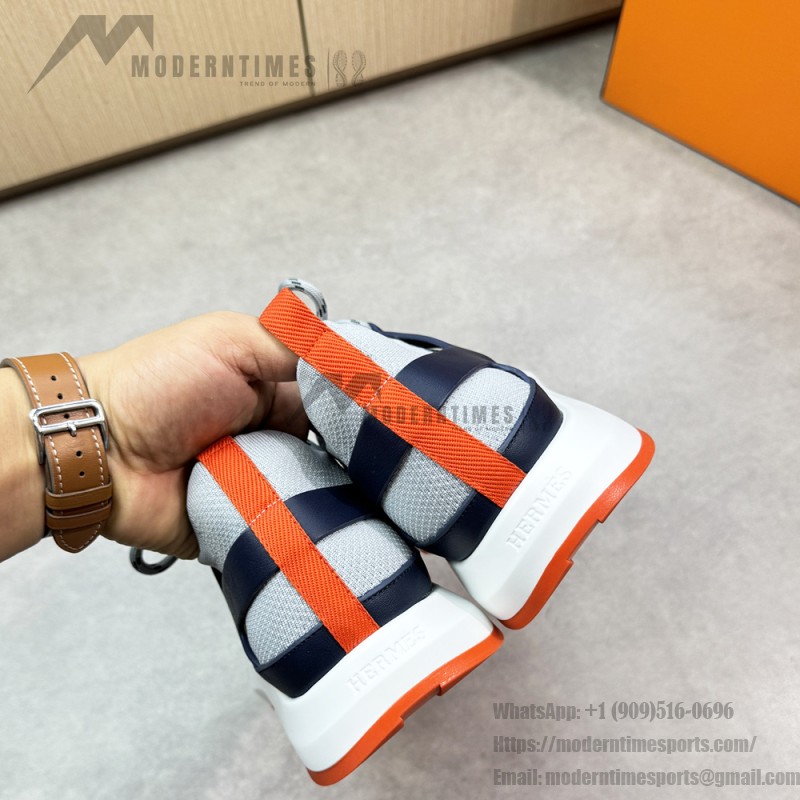 HERMES Katana men’s luxury sneakers grey navy side view