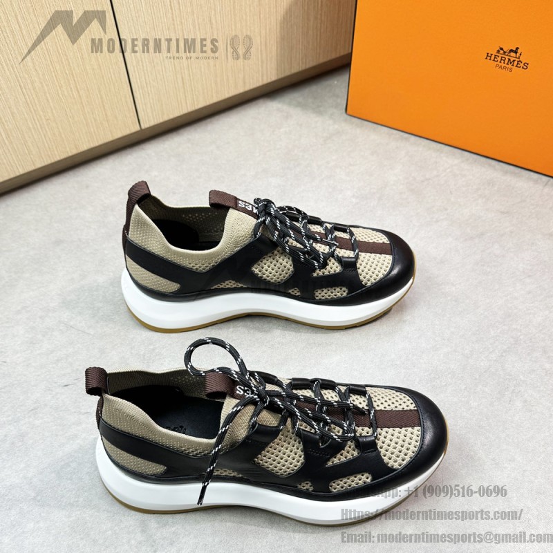 HERMES Katana Sneakers H251981ZHX3420 Étoupe Noir men luxury sport sneakers side view