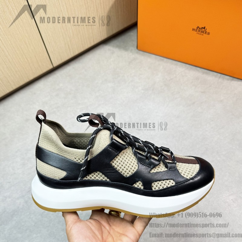 HERMES Katana Sneakers H251981ZHX3420 Étoupe Noir men luxury sport sneakers side view