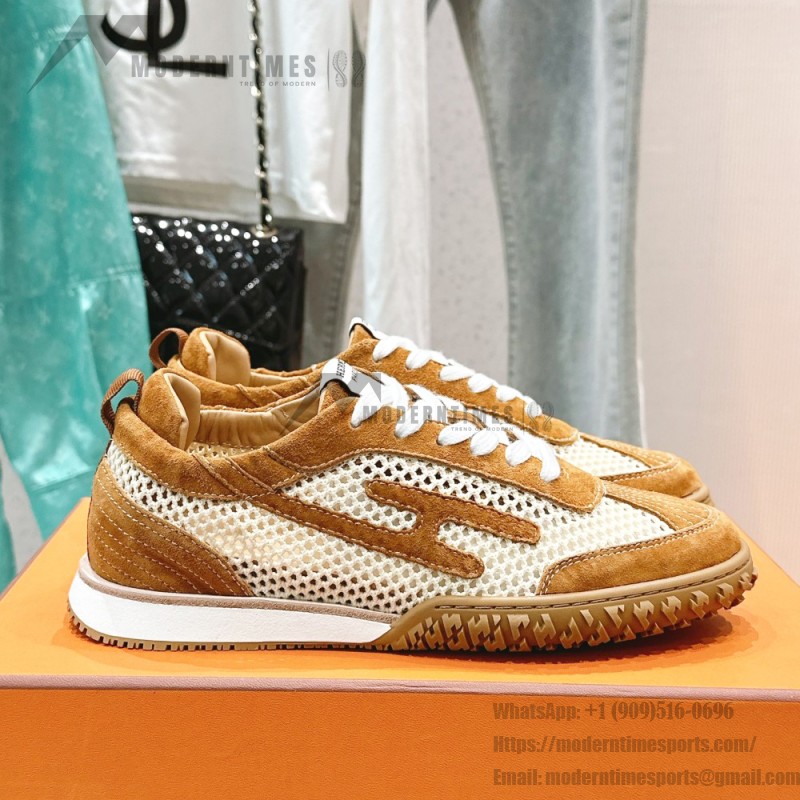 HERMES Jet Sneakers H251134Zv5K340 Beige Lin Naturel luxury mesh sneakers side view