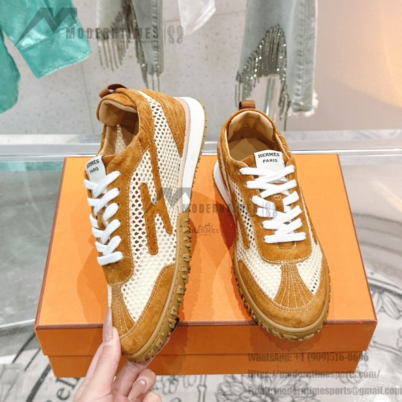 HERMES Jet Sneakers H251134Zv5K340 Beige Lin Naturel luxury mesh sneakers side view