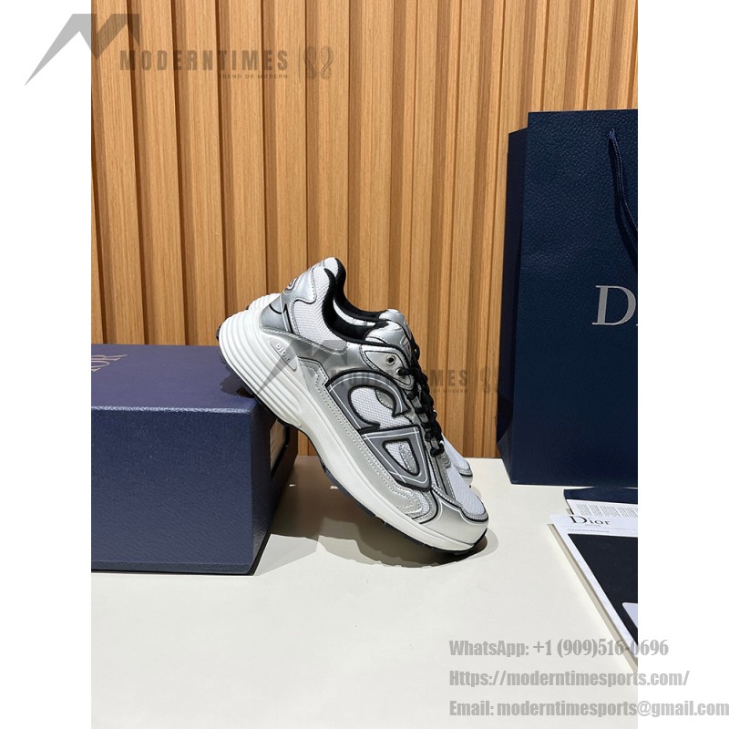 DIOR B30 White Silver Mesh & Calfskin Sneakers for Men and Women DIOR B30 White Silver Sneakers 3SN279ZYG H869 Luxury Designer Shoes