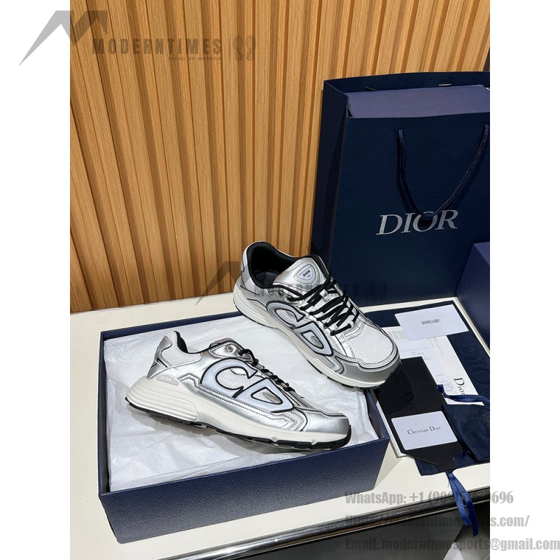 DIOR B30 White Silver Mesh & Calfskin Sneakers for Men and Women DIOR B30 White Silver Sneakers 3SN279ZYG H869 Luxury Designer Shoes