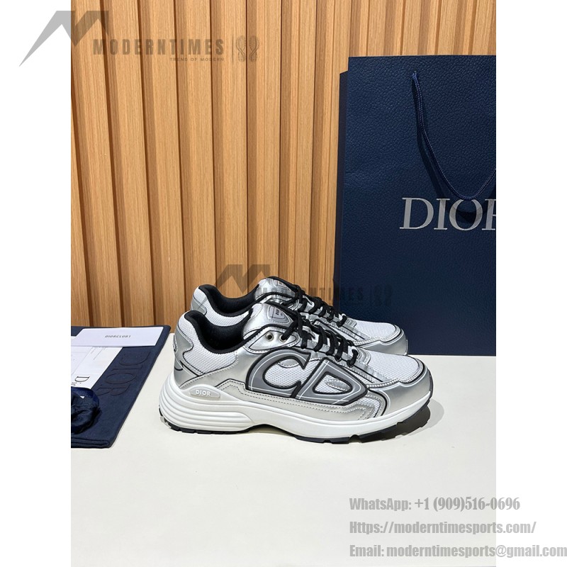 DIOR B30 White Silver Mesh & Calfskin Sneakers for Men and Women DIOR B30 White Silver Sneakers 3SN279ZYG H869 Luxury Designer Shoes