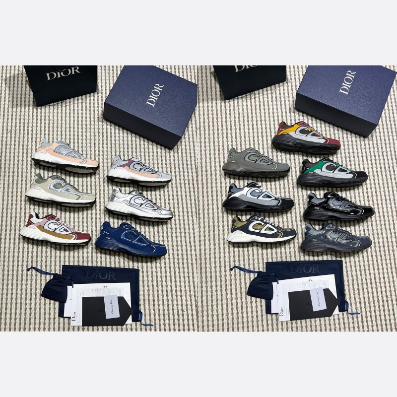 DIOR B30 Deep Gray Burgundy Mesh and Calfskin Sneakers for Men and Women