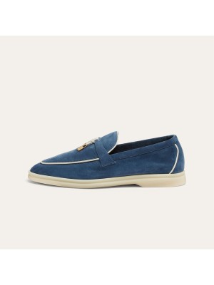 Loro Piana Damen-Sommer-Charm-Walk-Loafer FAL5899-W1CZ | Tiefblaue Luxuslederschuhe für Frauen
